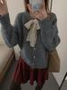 Cárdigan Suéter de Punto Suelto Suave Ceroso para Mujer Otoño e Invierno Estilo Tweed Cuello Redondo Lazo Manga Larga Moda