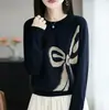 Camiseta Interior de Punto Jacquard con Lazo para Otoño Temprano para Mujer 2025 Nuevo Estilo Primavera y Otoño Tallas Grandes Suéter de Otoño e Invierno para Mujer