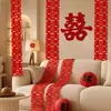 Fita Longa de Decorações Penduradas com o Caractere Dupla Felicidade Conjunto de Decoração para Quarto de Casamento Decorações de Parede de Fundo para Quarto de Dormir Sala de Estar Adereços para Fotos de Casamento Noivado
