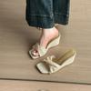 Nuevos Zapatos de Tacón de Cuña de Punta Abierta Tejidos Estilo Retro 2025 para Mujer, Modernos y Versátiles, Adecuados para Usar con Faldas, Sandalias de Deslizamiento