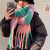 Cachecol Xadrez Colorido com Franjas Imitação de Caxemira Quente Grande Xale Versátil à Prova de Frio Inverno Novo Cachecol Grande Espesso Feminino