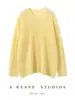 Suéter de Tricô Cashmere Redondo Manga Longa Feminino Crochê Vazado Macio Solto Outono Inverno 2025