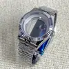 Caixa NH35 aro serrilhado log 40mm fundo transparente fundo denso caixa vidro azul completo tesouro adequado movimento NH36
