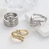 Anillo Abierto con Forma de Serpiente de Ojos Verdes Transfronterizo Europeo y Americano, Exquisito Anillo Abierto Ajustable con Forma de Serpiente Microincrustado de Diamantes de Lujo Ligero