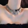 Gargantilla de cuero con costuras de perlas para chica sexy Y2g, collar de amor, cadena de clavícula de nicho para mujer, collar negro de moda