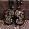 Pingente Pixiu de Obsidiana Natural para Homens e Mulheres, Colar de Obsidiana Negra, Pingente Pixiu de Cristal do Mar da China Oriental Atacado