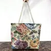 Nuevo Paño de Arena Bolsa de Flores de Seda Dorada Bolso de Hombro Bolso Tote de Gran Capacidad Bolsa de Lona Estilo Nacional Peonía Bolsa de Compras Portátil