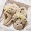 Zapatillas de Felpa de Algodón para Mujer, Diseño Nuevo de Perro con Lazo Lindo de Dibujos Animados, Estudiante, Transfronterizo