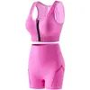 Conjunto de Sujetador Deportivo con Cremallera Frontal Transfronterizo para Mujer, Transpirable Hueco, Shorts para Correr, Fitness y Elevación de Glúteos, Conjunto de Sujetador Deportivo