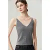 Regata de tricô de cashmere macia e arejada para mulheres, decote em V, caimento justo, sem costura, peça única, camada base, peça externa, colete de tricô