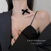 Collar de Terciopelo con Lazo con Incrustaciones de Diamantes Doble Capa Súper Brillante Elegante Cadena para Clavícula Personalizado ins Collar Estilo Cool Francés para Mujer
