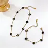Corrente para Clavícula e Pulseira com Flores Coloridas Estilo Europeu e Americano Aço Inoxidável Estilo Boêmio Corrente Dopamina Feita à Mão Conjunto