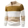 Suéter cálido de punto para hombre de Amazon para otoño e invierno, de manga larga, cuello alto, media cremallera, forro polar, engrosado, tejido de color bloqueado