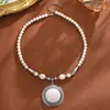 Collar Redondo de Piedra con Cuentas Estilo Étnico Retro, Cadena Elegante para Suéter, Lujo Ligero, Sensación de Alta Gama, Collar Exagerado para Mujer