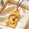 Colgante Espíritu Dragón Caballo Estilo Montaña Dorada y Plateada, Imitación Oro Artesanía Antigua Oro Montaña Dorada Relieve Doble Cara