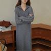 Vestido de lana holgado con solapa de longitud media y larga, estilo otoño-invierno 2022, estilo vintage de punto con estilo.