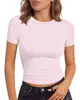 Superventas de verano transfronterizo de Amazon: Nueva camiseta de manga corta ajustada para mujer con hombros rectos, adecuada para chicas calientes como top interior