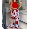 Ropa Europea y Americana para Mujer Amazon Aliexpress Sitio Independiente Estilo Elegante Conjunto de Pantalones Estampados de Manga Corta de Dos Piezas para Mujer Ligero