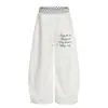 Cintura de Lunares Estilo Americano con Estampado de Letras, Pantalones Deportivos con Dobladillo Curvo para Mujer, Pantalones Anchos Sueltos Versátiles de Verano Nuevos para Bailar