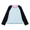Camiseta Raglán Bordada de Niña Pudding Haru Little Pony, Nuevo Estilo Primavera, Bloques de Color Versátil Camiseta Base de Manga Larga con Cuello Redondo para Niños