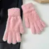 Luvas de Inverno Femininas para Ciclismo Novo Pelúcia Imitação de Pelo de Coelho Ins com Forro de Lã Heattech e Fofas com Dedos Divididos Proteção contra Frio 2025 Estudantes