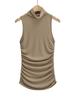 Chaleco sin mangas plisado de cuello alto medio para chica sexy americana, nueva prenda exterior de verano para mujer, top ajustado y adelgazante con cintura baja