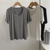 Playera Modal de Manga Corta con Cuello U Simple y Elegante con Clavícula Expuesta, Top de Diseño Versátil de Verano Holgado y Adelgazante, Trendy