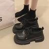 Sapatos de couro de sola grossa estilo britânico mocassins de salto grosso feminino 2024 outono e inverno Novo estilo coreano sapatos casuais com cadarço sapatos de camada única