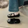 Zapatos Mary Jane de pelo para mujer con hebilla cuadrada de pedrería, colección otoño/invierno 2026, punta cuadrada, diseño de una sola tira, suela suave, cálidos, planos y adecuados para usar en exteriores