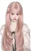 Peruca Rosa Feminina Cabelo Longo Moda Lolita Nova Doce e Fofa de Alto Nível Franja Cheia Cabelo Longo Liso Touca Completa
