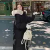 Abrigo de Algodón con Capucha Suelta y Cuello Grande de Piel para Mujer, Invierno, Longitud Media, Cintura Gruesa, Chaqueta de Algodón hasta la Rodilla, Chaqueta a Prueba de Frío