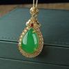 Colgante Incrustado de Calcedonia Verde Hielo de Alta Calidad, Colgante Sencillo de Oro Antiguo Vintage con Cadena, Suministro para Transmisiones en Vivo, Envío Directo de Una Pieza