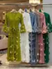 Ropa de Comercio Exterior: Vestido Issey Miyake con un Toque de Alta Gama, Corte Holgado, Diseño de Atar, Mangas de Campana, Vestido Elegante y con Estilo de Longitud Media