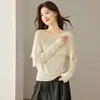 Estilo preguiçoso xale vazado com acabamento em renda, blusa de base suéter de malha falsa duas peças, novo senso para primavera e outono feminino
