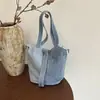 Bolso Cubo de Lona de Nicho para Mujer 2026 Estilo Coreano Moda Artística Bolso de Mano Bolso de Hombro Mezcla de Tela Vaquera Bolso Cruzado