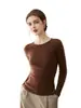 Suéter redondo simple y elegante para mujer, prêt-à-porter de primera línea 100% cachemira, corte ajustado, cálido y adecuado como capa base