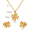 Conjunto de Joias Transfronteiriço Brincos Colar Trevo de Quatro Folhas Corrente de Clavícula Fresca e Doce cravejada com Diamantes Conjunto de Joias de Aço Inoxidável para Mulheres