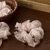 Diadema de malla transparente de estilo coreano de alta gama con un pequeño lazo y perlas, anillo para el pelo elegante y con clase para mujer