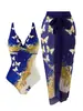 Traje de banho feminino europeu e americano de peça única com saia de gaze estilo férias na praia V-neck peça única Amazon comércio exterior