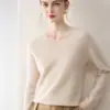 Nueva camiseta de punto base 100% cachemira para mujer de otoño e invierno, suéter de cuello en V de manga larga, corte holgado y adelgazante
