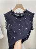 Camisa de Algodão Puro Manga Curta Gola Redonda com Babados Estampa de Coração Estilo Coreano para Mulheres, Novo Top Solto e Estiloso de Verão