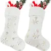 Meias de Natal, meias de pelúcia, meias de presente com floco de neve prateado e dourado, sacolas de presente infantis, suprimentos de decoração de Natal para festas