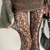 Meias Arrastão Rendas Bordadas Textura Irregular Vazadas Meia-Calça Ripped Preta Sexy para Mulheres Estilo Fino