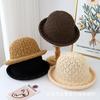 Sombrero de Pescador de Punto Hueco de Color Sólido Estilo Japonés para Mujer, Nuevo Sombrero Transpirable con Visera para el Sol, Sombrero de Cubo, Primavera y Verano 2025