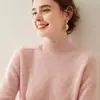 Suéter feminino de caxemira macia e cerosa, meia gola alta, grosso, cor sólida, solto, casual, ombro de sela, outono e inverno, nova camisa básica