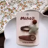 Pinza para el pelo de conejo de dibujos animados bordada con lunares vintage hecha a mano, pasador lindo para niñas, accesorio para el pelo de niños, pinza para flequillo, verde y marrón