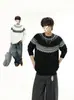 Suéter Masculino Jacquard Fair Isle de Tricô Solto com Gola Redonda Outono Inverno 2026 Suéter Casual de Camada Base para Casal