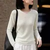 Nuevo Suéter de Punto para Mujer 2026 Otoño/Invierno, Tencel Lino, Manga Larga, Color Sólido, Cuello Redondo con Borde Enrollado