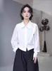 Camisa blanca de manga larga con cuello polo estilo francés para mujer, nuevo top corto casual holgado de principios de otoño 2026