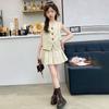 Traje de verano para niñas 2024 Moda Estilo coreano para niñas Estilo Chanel Chaleco Falda plisada traje